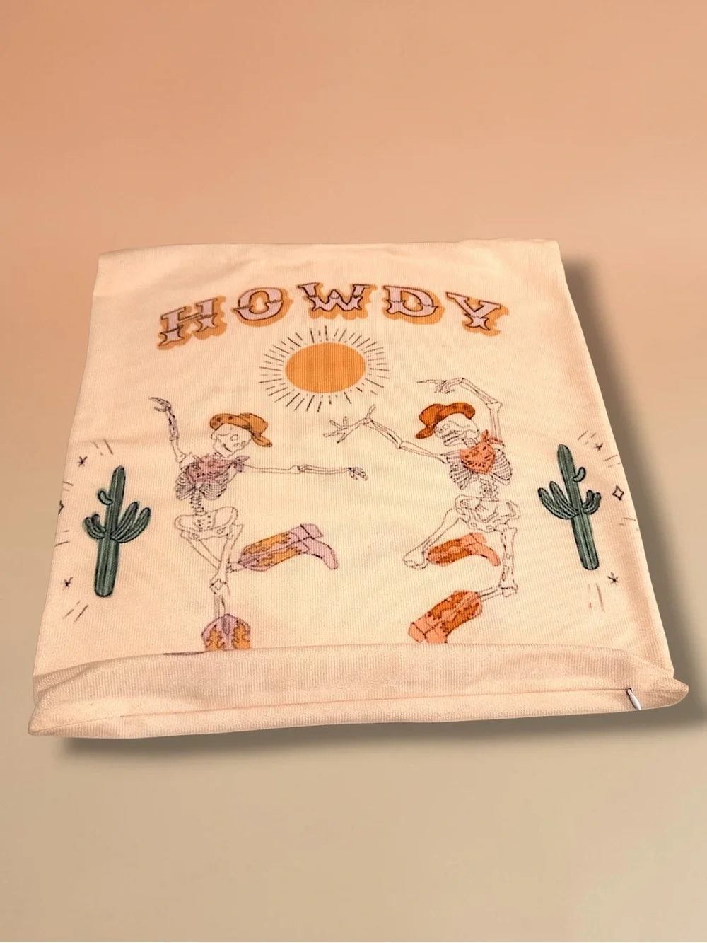“Howdy” Western Sun Pillow Cover — Cream with Mustard & Orange